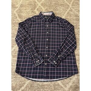 Men's Size 2XL Regular Fit Buttercloth Long Sleeve Button Up Shirt Navy Blue Red